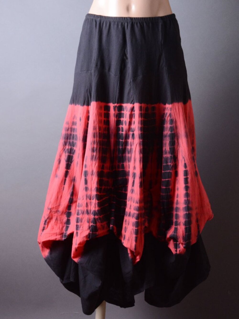 Black Red Tie Dye Gypsy Hippie Summer Colorblock Full Length Long Maxi Skirt